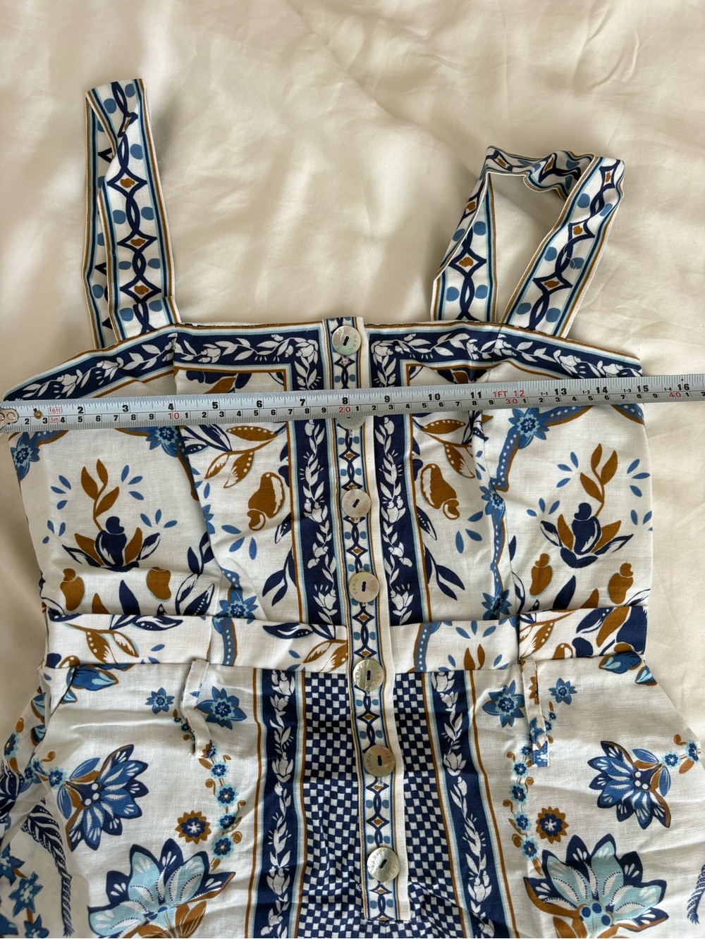 NWOT Farm Rio Off-White Ana Tapestry Lenzing™ Ecovero™ Euroflax™ Romper S - Picture 11 of 16